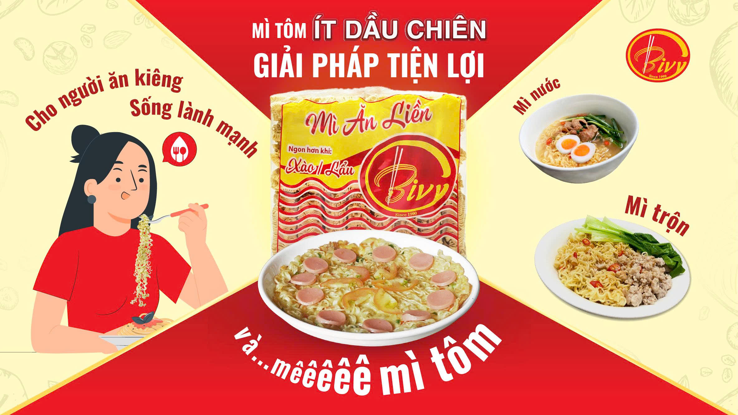 MÌ TÔM BIVY ÍT DẦU CHIÊN GIẢI PHÁP TIỆN LỢI CHO NGƯỜI ĂN KIÊNG, SỐNG LÀNH MẠNH, VÀ… MÊ MÌ TÔM